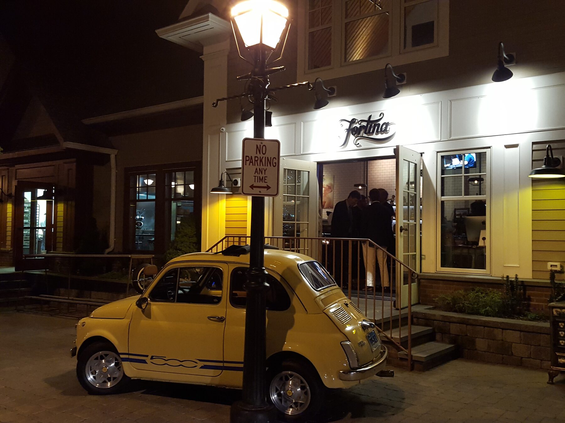 At night outside a restaurant